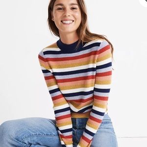 Madewell. Mockneck Pullover Sweater in Stripe. Size LARGE.